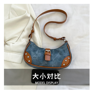 La mode française Casual sous-bracelet sac femme 2024 nouvelle texture sac à main de baguette de couleur simple patchwork sac à main