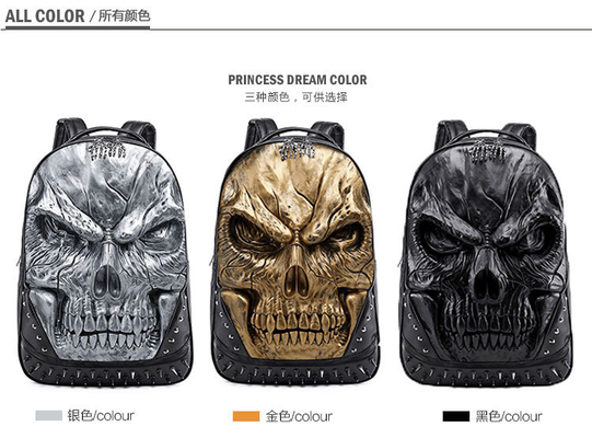 3D PU cuir crâne sac à dos - sacs à dos vapeur punk rivets personnalité sac à dos de voyage collège / lycée sacs à dos