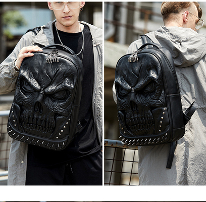 3D PU cuir crâne sac à dos - sacs à dos vapeur punk rivets personnalité sac à dos de voyage collège / lycée sacs à dos