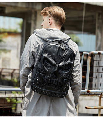 3D PU cuir crâne sac à dos - sacs à dos vapeur punk rivets personnalité sac à dos de voyage collège / lycée sacs à dos