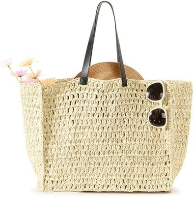 Herald Grand sac à main de paille fait à la main TOTE pour femmes, été plage tissage chic épaule tissé sac à main pour les voyages