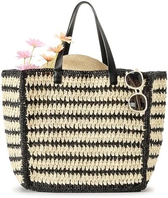 Herald Grand sac à main de paille fait à la main TOTE pour femmes, été plage tissage chic épaule tissé sac à main pour les voyages