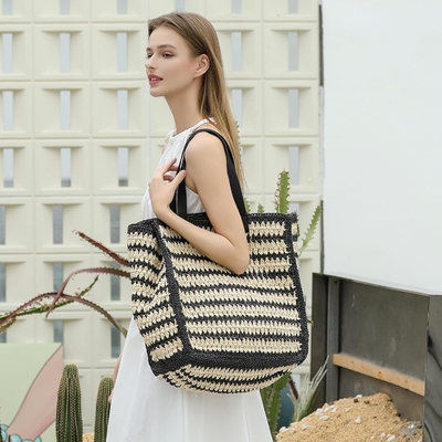 Herald Grand sac à main de paille fait à la main TOTE pour femmes, été plage tissage chic épaule tissé sac à main pour les voyages