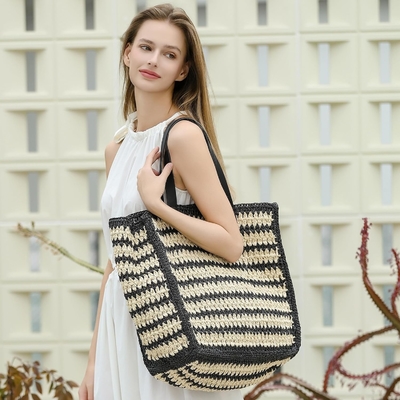 Herald Grand sac à main de paille fait à la main TOTE pour femmes, été plage tissage chic épaule tissé sac à main pour les voyages