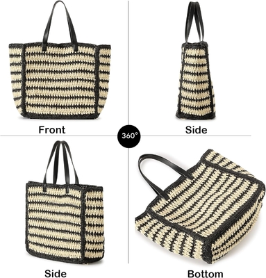 Herald Grand sac à main de paille fait à la main TOTE pour femmes, été plage tissage chic épaule tissé sac à main pour les voyages