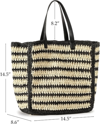 Herald Grand sac à main de paille fait à la main TOTE pour femmes, été plage tissage chic épaule tissé sac à main pour les voyages