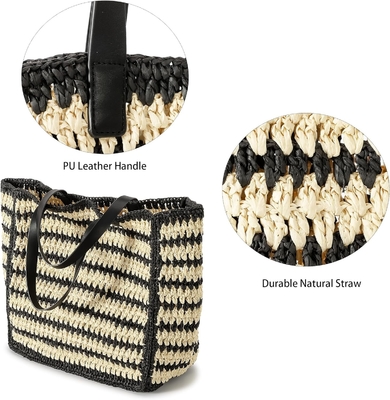 Herald Grand sac à main de paille fait à la main TOTE pour femmes, été plage tissage chic épaule tissé sac à main pour les voyages