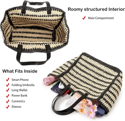 Herald Grand sac à main de paille fait à la main TOTE pour femmes, été plage tissage chic épaule tissé sac à main pour les voyages