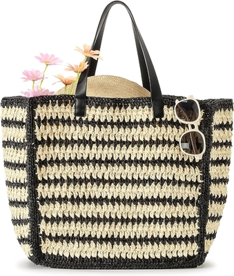 Herald Grand sac à main de paille fait à la main TOTE pour femmes, été plage tissage chic épaule tissé sac à main pour les voyages