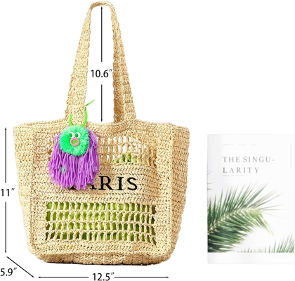 Sac à main de plage Herald Straw Mesh pour femmes, gros sac à main d'été léger pliable sac à main tissé pour les voyages
