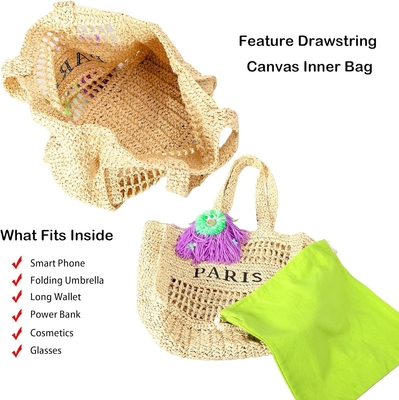 Sac à main de plage Herald Straw Mesh pour femmes, gros sac à main d'été léger pliable sac à main tissé pour les voyages