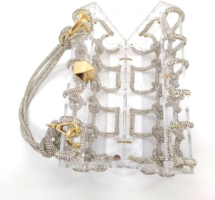 Sac en acrylique clair Rhinestone Acrylique d'embrayage de cristal Sac de soirée pour les femmes Glitter sac à main pour la fête de mariage cocktail