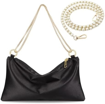 Sac de soirée en satin sac à main sac à main pour femmes sac d'épaule de mariage avec 2 chaînes pour cocktail formal