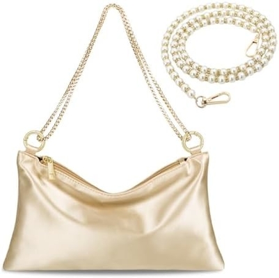 Sac de soirée en satin sac à main sac à main pour femmes sac d'épaule de mariage avec 2 chaînes pour cocktail formal