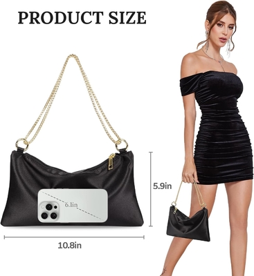 Sac de soirée en satin sac à main sac à main pour femmes sac d'épaule de mariage avec 2 chaînes pour cocktail formal