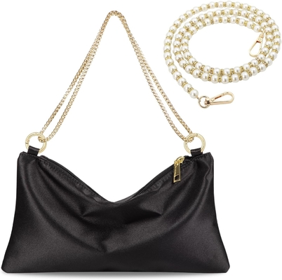 Sac de soirée en satin sac à main sac à main pour femmes sac d'épaule de mariage avec 2 chaînes pour cocktail formal