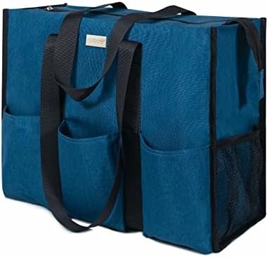 TOPDESIGN UTILITY TOTE BAG résistant à l'eau avec 13 poches extérieures et intérieures, fermeture de fermeture à glissière supérieure et support de fond épais