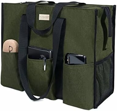 TOPDESIGN UTILITY TOTE BAG résistant à l'eau avec 13 poches extérieures et intérieures, fermeture de fermeture à glissière supérieure et support de fond épais