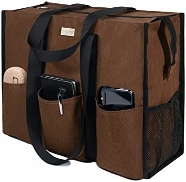 TOPDESIGN UTILITY TOTE BAG résistant à l'eau avec 13 poches extérieures et intérieures, fermeture de fermeture à glissière supérieure et support de fond épais