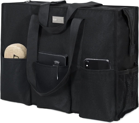 TOPDESIGN UTILITY TOTE BAG résistant à l'eau avec 13 poches extérieures et intérieures, fermeture de fermeture à glissière supérieure et support de fond épais