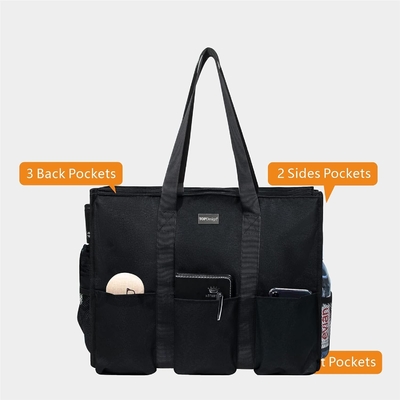 TOPDESIGN UTILITY TOTE BAG résistant à l'eau avec 13 poches extérieures et intérieures, fermeture de fermeture à glissière supérieure et support de fond épais
