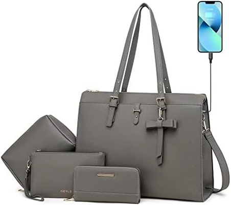 KEYLI 4PC SETS LAPTOP BAG pour femmes Large en cuir portable étui avec port de charge USB ordinateur épaule sacs à dos PU