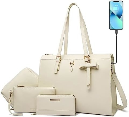 KEYLI 4PC SETS LAPTOP BAG pour femmes Large en cuir portable étui avec port de charge USB ordinateur épaule sacs à dos PU