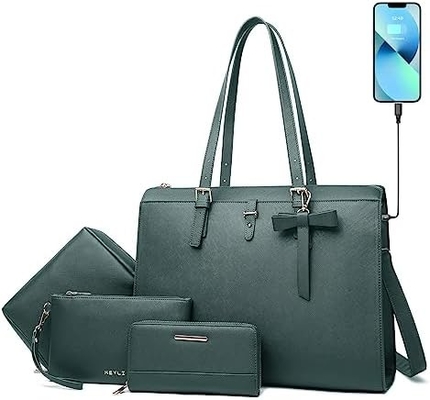 KEYLI 4PC SETS LAPTOP BAG pour femmes Large en cuir portable étui avec port de charge USB ordinateur épaule sacs à dos PU