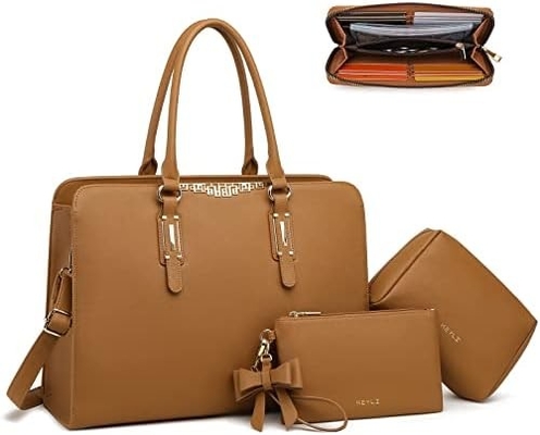 KEYLI 4PC SETS LAPTOP BAG pour femmes Large en cuir portable étui avec port de charge USB ordinateur épaule sacs à dos PU