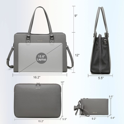 KEYLI 4PC SETS LAPTOP BAG pour femmes Large en cuir portable étui avec port de charge USB ordinateur épaule sacs à dos PU