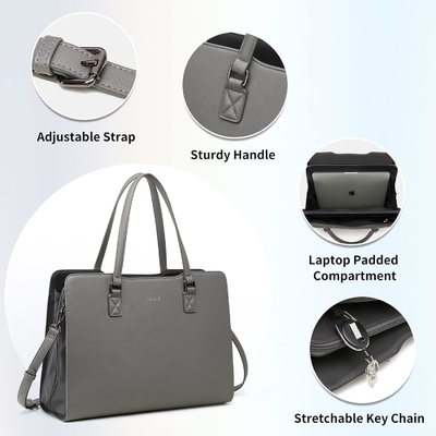 KEYLI 4PC SETS LAPTOP BAG pour femmes Large en cuir portable étui avec port de charge USB ordinateur épaule sacs à dos PU