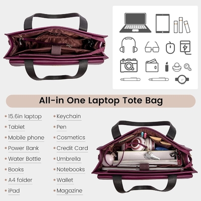 Lovevook LAPTOP BAG pour femmes 15.6 pouces LAPTOP TOTE BAG de travail en cuir professionnel