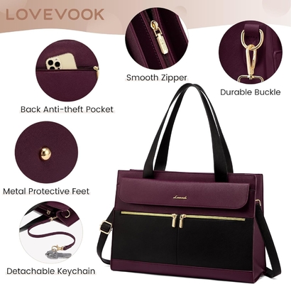 Lovevook LAPTOP BAG pour femmes 15.6 pouces LAPTOP TOTE BAG de travail en cuir professionnel