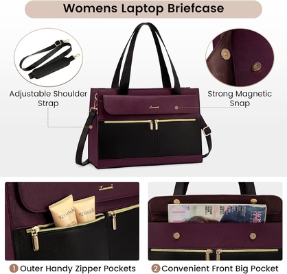 Lovevook LAPTOP BAG pour femmes 15.6 pouces LAPTOP TOTE BAG de travail en cuir professionnel