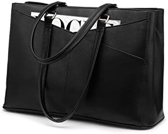 Laptop sac à main pour femmes 15,6 pouces en cuir étanche sacs d'ordinateur affaires bureau travail briefcase noir