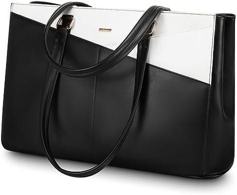 Laptop sac à main pour femmes 15,6 pouces en cuir étanche sacs d'ordinateur affaires bureau travail briefcase noir