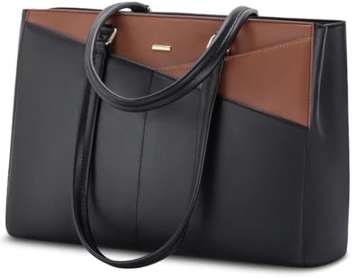 Laptop sac à main pour femmes 15,6 pouces en cuir étanche sacs d'ordinateur affaires bureau travail briefcase noir