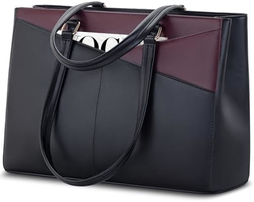 Laptop sac à main pour femmes 15,6 pouces en cuir étanche sacs d'ordinateur affaires bureau travail briefcase noir