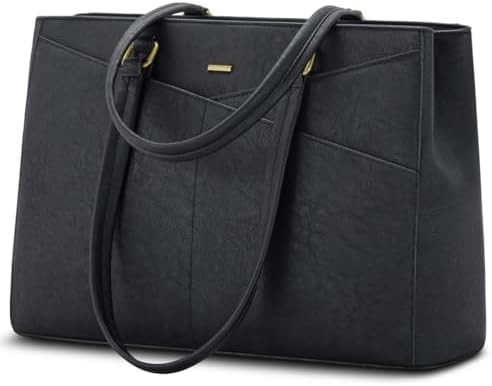 Laptop sac à main pour femmes 15,6 pouces en cuir étanche sacs d'ordinateur affaires bureau travail briefcase noir