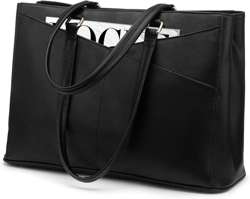Laptop sac à main pour femmes 15,6 pouces en cuir étanche sacs d'ordinateur affaires bureau travail briefcase noir