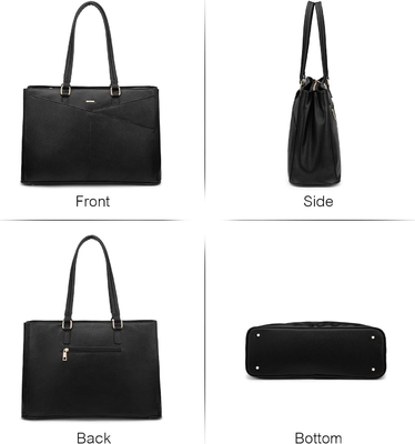 Laptop sac à main pour femmes 15,6 pouces en cuir étanche sacs d'ordinateur affaires bureau travail briefcase noir