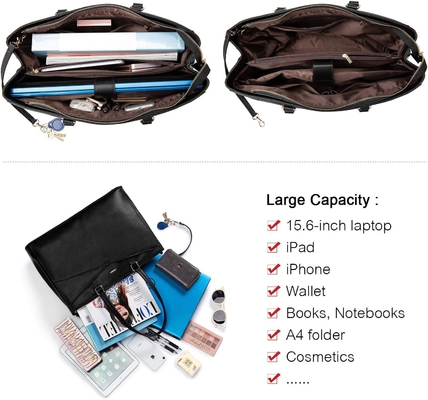 Laptop sac à main pour femmes 15,6 pouces en cuir étanche sacs d'ordinateur affaires bureau travail briefcase noir