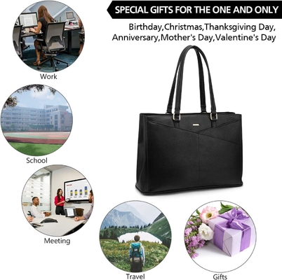 Laptop sac à main pour femmes 15,6 pouces en cuir étanche sacs d'ordinateur affaires bureau travail briefcase noir