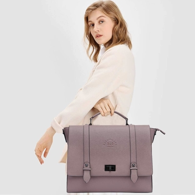 Un portefeuille de 17 pouces pour ordinateur portable pour femme, pourpre vintage Saffiano en cuir écologique, multi-compartiment, capacité de poids de 3 livres