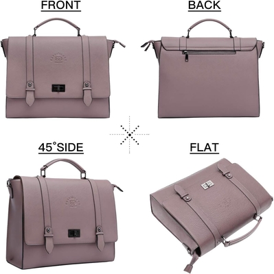 Un portefeuille de 17 pouces pour ordinateur portable pour femme, pourpre vintage Saffiano en cuir écologique, multi-compartiment, capacité de poids de 3 livres