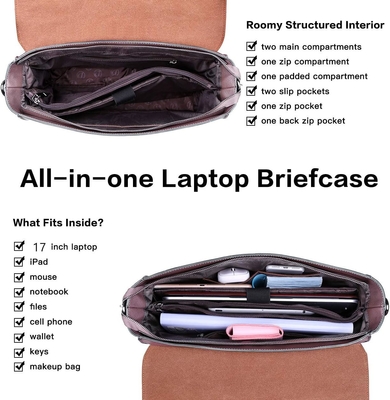 Un portefeuille de 17 pouces pour ordinateur portable pour femme, pourpre vintage Saffiano en cuir écologique, multi-compartiment, capacité de poids de 3 livres