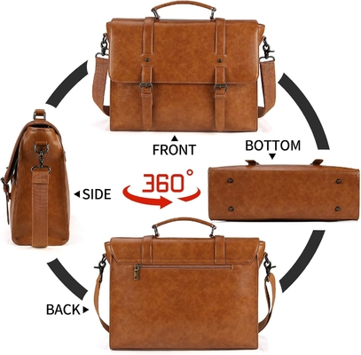 VINTAGE 15.6 pouces imperméable en cuir ordinateur portable briefcase gros sac à main sac à main rétro bureau collège