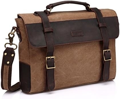 Sac de messagerie pour homme,Vintage toile de cuir toile d'ordinateur portable sac à main sac d'affaires.