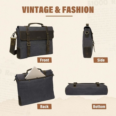 Sac de messagerie pour homme,Vintage toile de cuir toile d'ordinateur portable sac à main sac d'affaires.