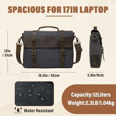 Sac de messagerie pour homme,Vintage toile de cuir toile d'ordinateur portable sac à main sac d'affaires.